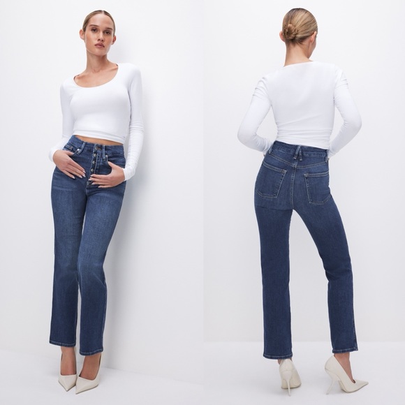 Good American Good Curve Straight Leg Jeans in Indigo593 - Picture 1 of 9